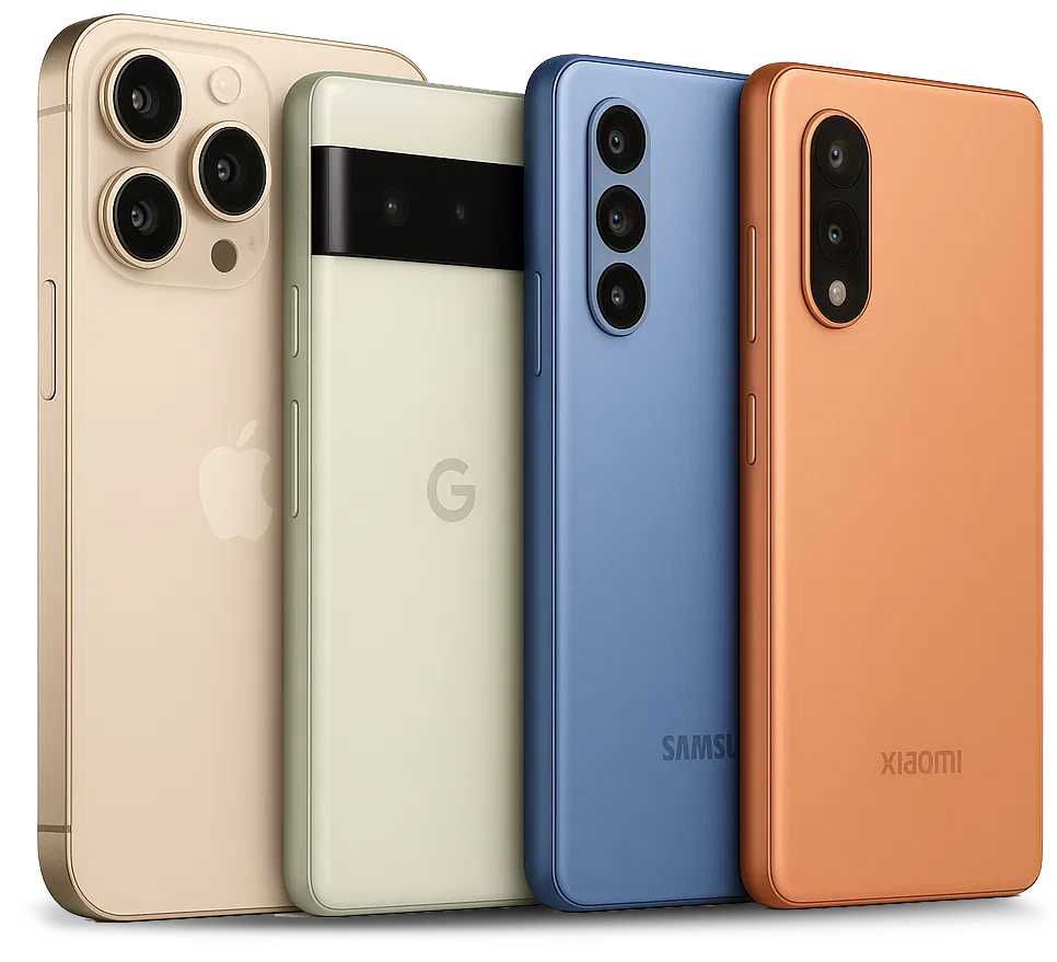 Móviles de distintas marcas: iPhone, Google Pixel y Samsung